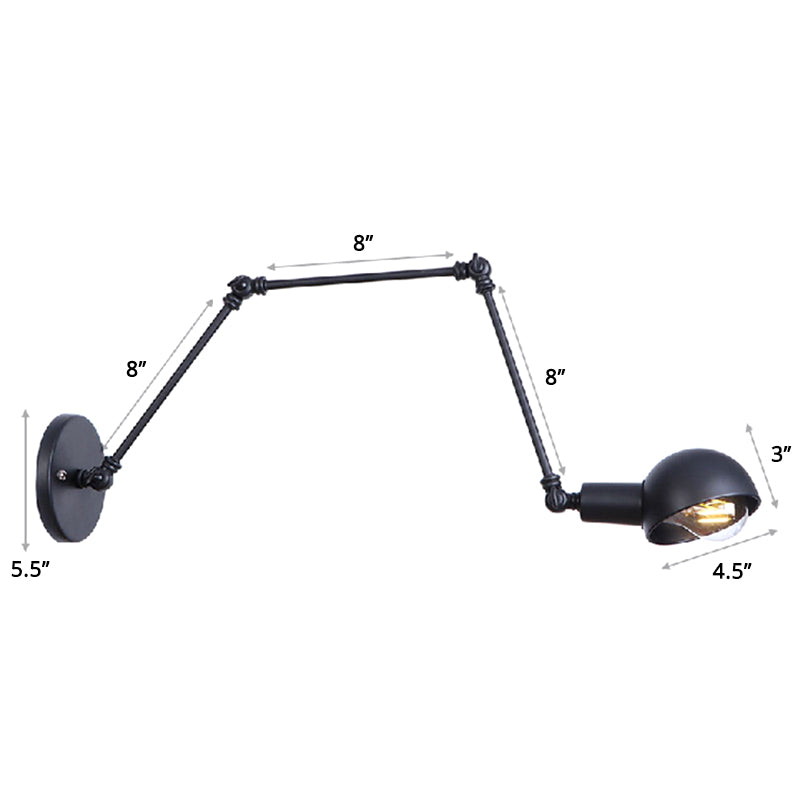 Industrial Style Metal Wall Lamp - Swing Arm Mounted Reading Light Matte Black / 8+8+8