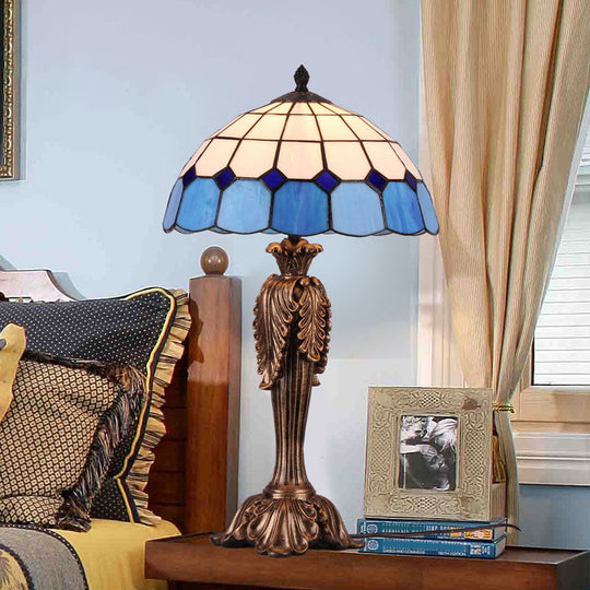 Blue And White Glass Bowl Table Lamp - Tiffany-Inspired 1-Light Night Light For Bedroom Coffee / 12