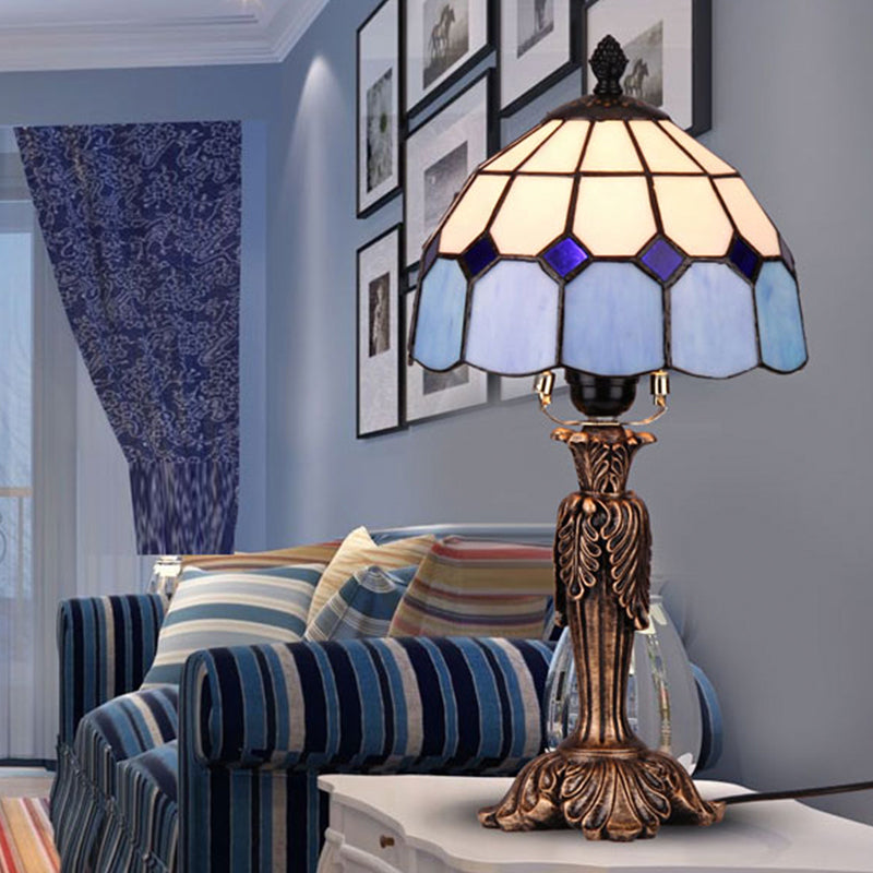 Blue And White Glass Bowl Table Lamp - Tiffany-Inspired 1-Light Night Light For Bedroom Coffee / 8