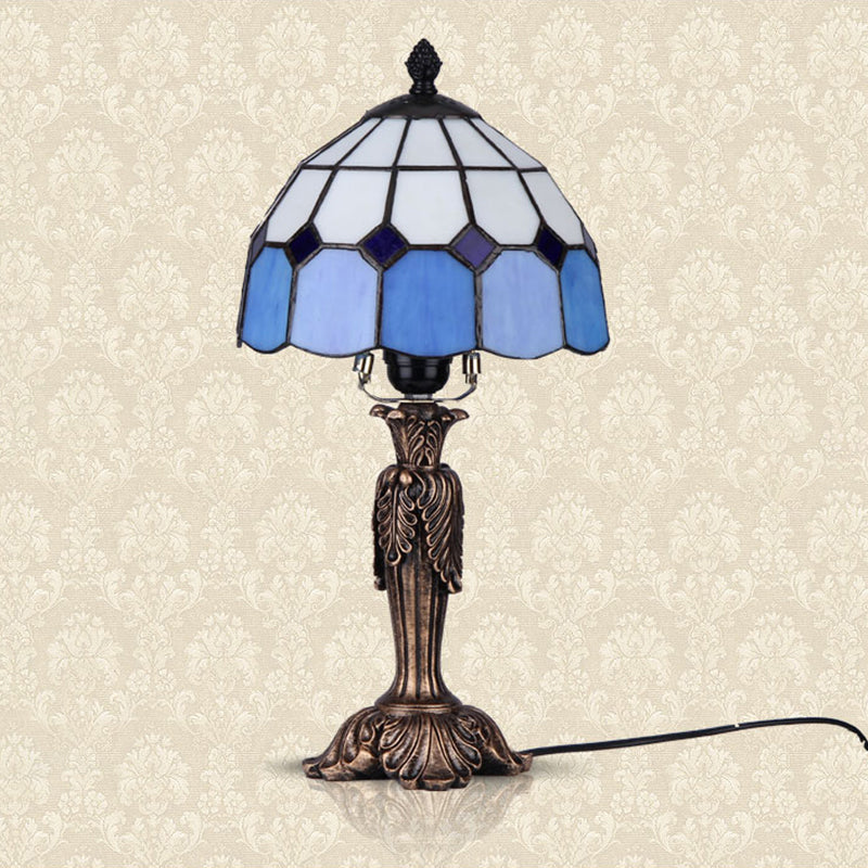 Blue And White Glass Bowl Table Lamp - Tiffany-Inspired 1-Light Night Light For Bedroom