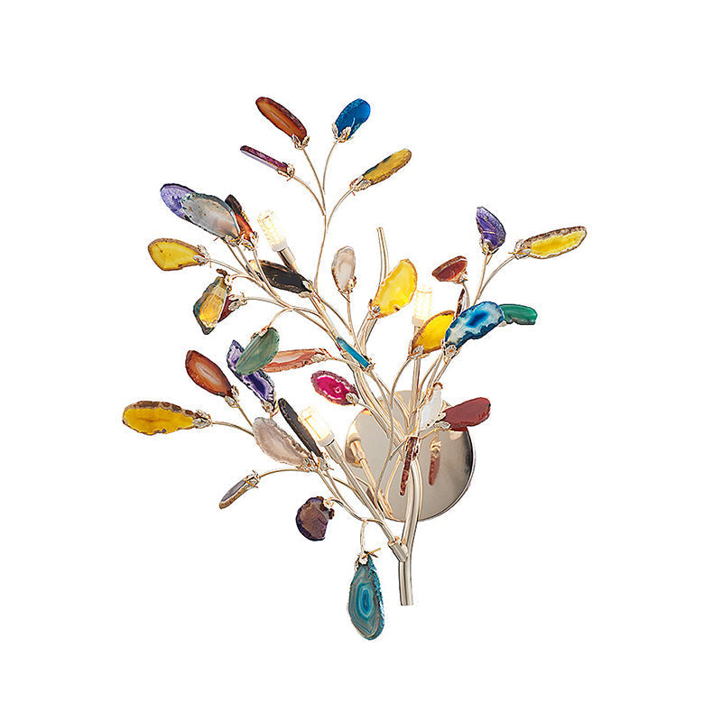 Champagne Agate Leaf Wall Sconce: Artistic Lighting Fixture For Bedroom