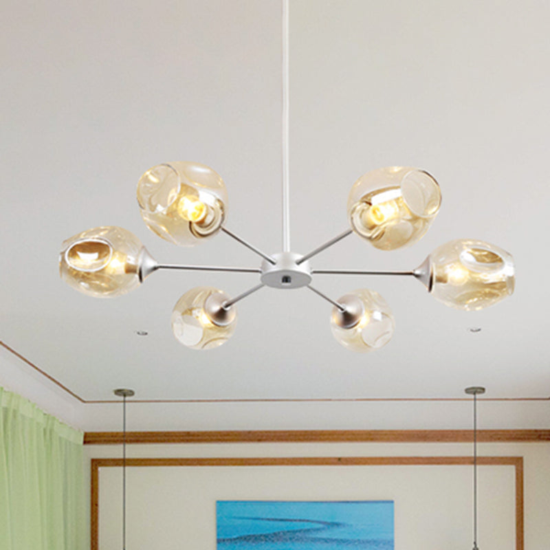 Modernist Hanging Chandelier - Black/Chrome Sputnik Suspension Pendant With Blue/Amber Glass Shade