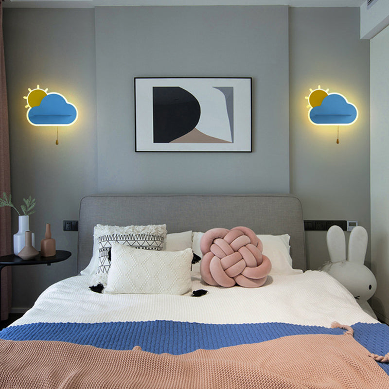 Kids Sunrise Wall Lamp: Colorful Acrylic Led Sconce Light For Bedroom With Pull Chain Switch