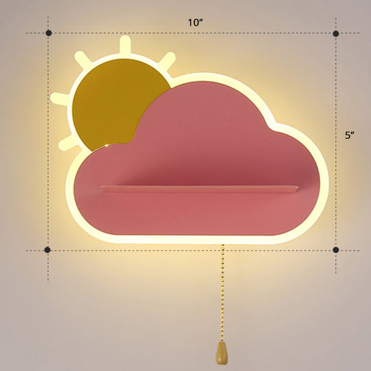 Kids Sunrise Wall Lamp: Colorful Acrylic Led Sconce Light For Bedroom With Pull Chain Switch Pink /