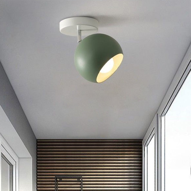 Nordic Swivel Dome Metal Flush Light - Green Semi Ceiling For Corridor