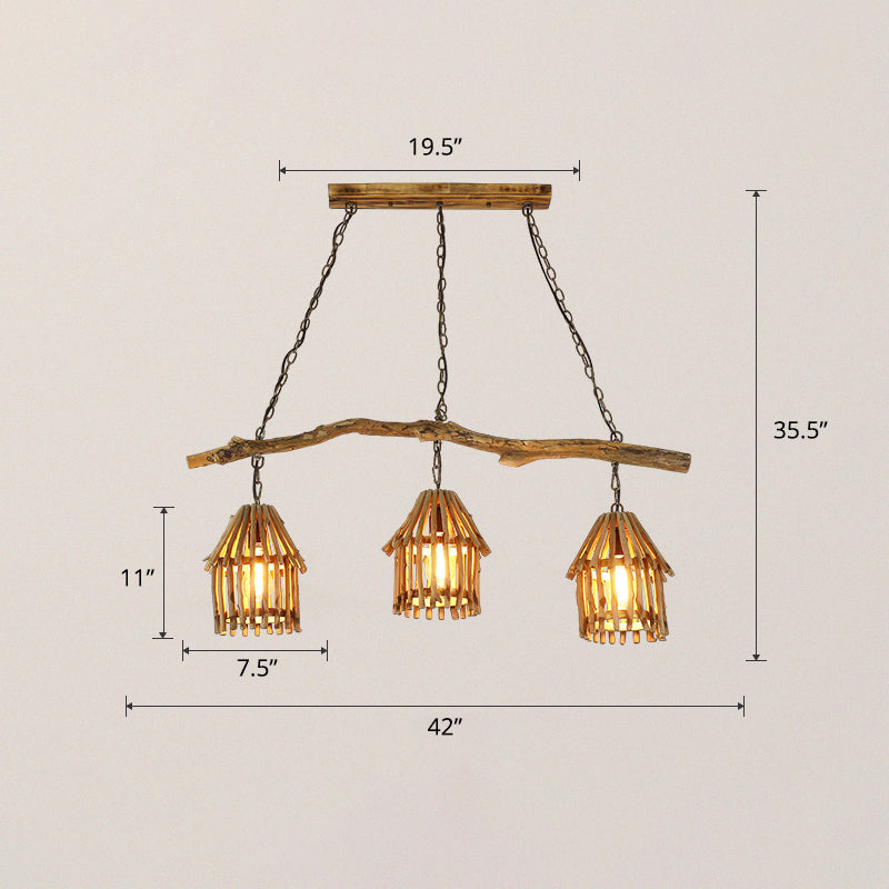 Nordic Style Wooden House Pendant Light With 3 Heads - Ideal For Dining Room Wood