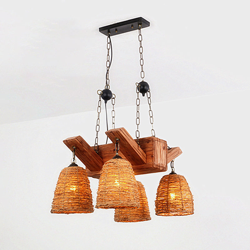 Asia Rattan Island Dining Room Light Fixture Brown Tapered Suspension 4 /