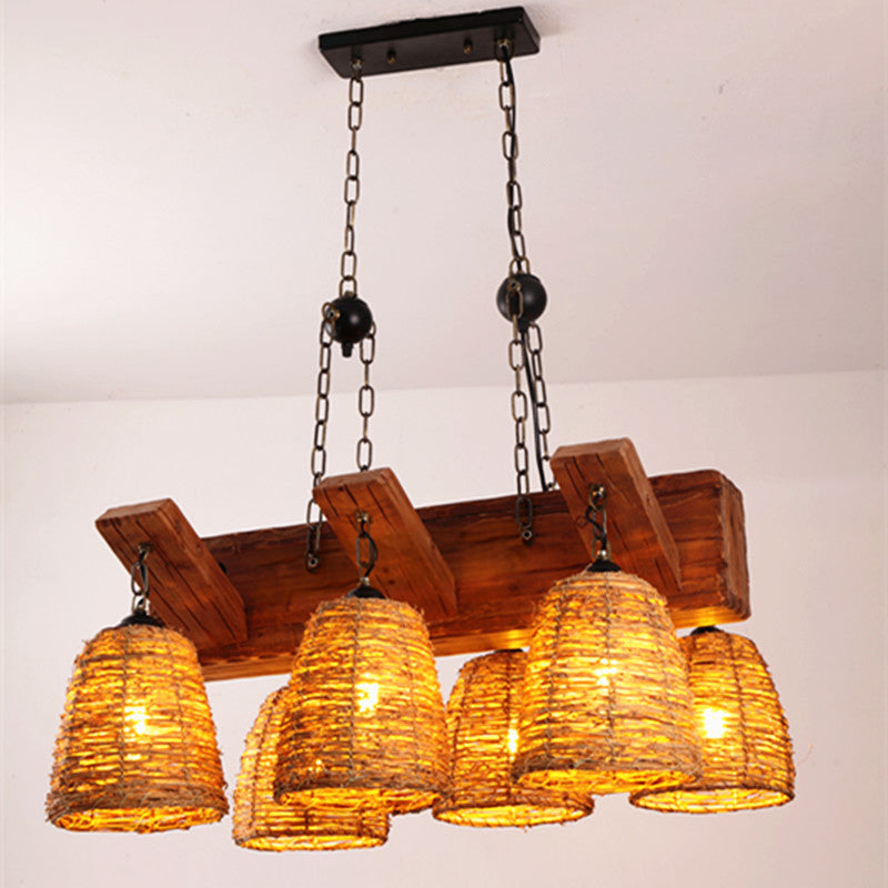 Asia Rattan Island Dining Room Light Fixture Brown Tapered Suspension