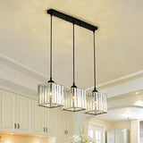 Modern Black Crystal Block Pendant With 3 Shaded Lights For Dining Room Ceiling
