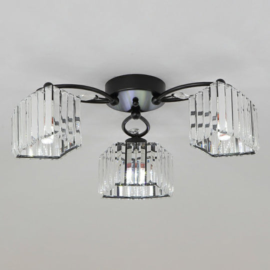 Minimalist Black Prismatic Crystal Bedroom Ceiling Lamp - Semi Mount Lighting 3 /