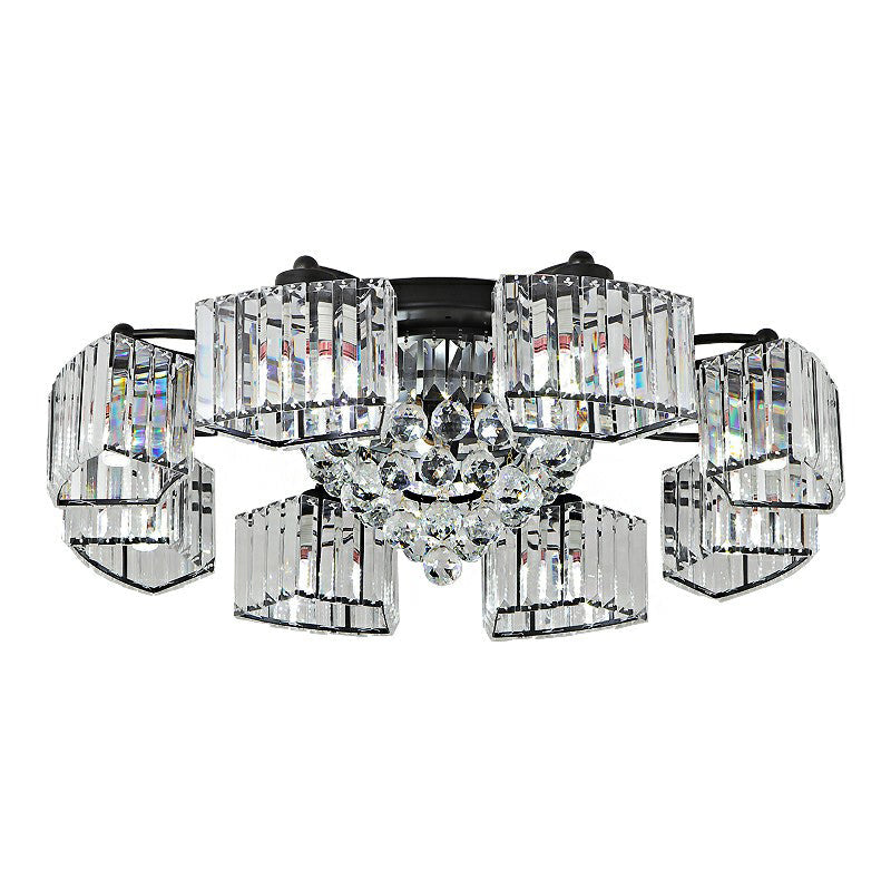Minimalist Black Prismatic Crystal Bedroom Ceiling Lamp - Semi Mount Lighting