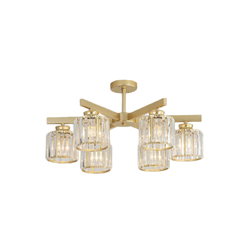 Minimalistic Golden Crystal Cylinder Ceiling Mounted Light - Semi Flush Mount Fixture For Bedroom 6