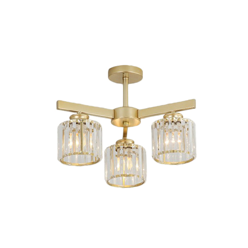 Minimalistic Golden Crystal Cylinder Ceiling Mounted Light - Semi Flush Mount Fixture For Bedroom 3
