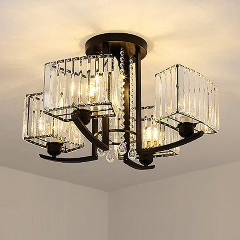 Modern Black Crystal Bedroom Ceiling Light - Rectangle Semi Flush Mount Lamp 5 /