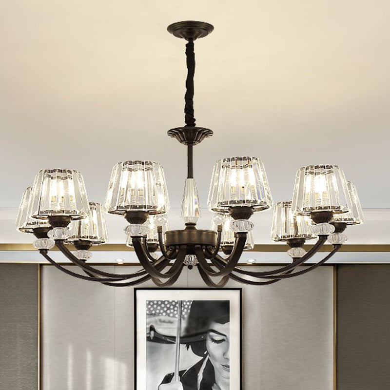 Minimalist Crystal Black Chandelier with Arched Suspension Arm