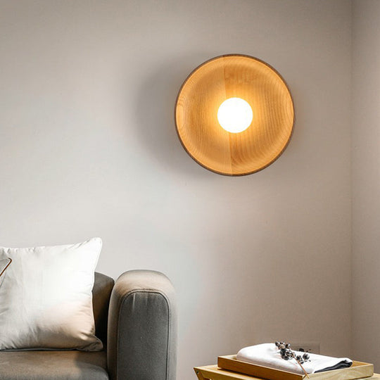 Wooden Tray-Style Wall Sconce - Minimalist 1 Head Light Fixture For Living Room