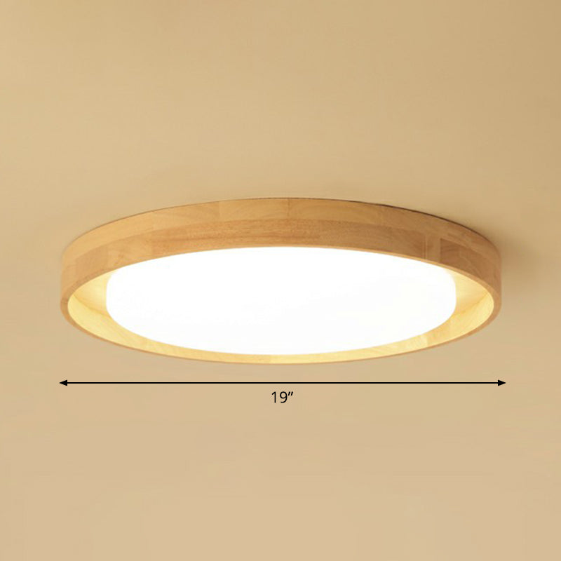 Ultrathin Round Wooden Nordic Led Ceiling Light - Flushmount For Bedroom Wood / 19