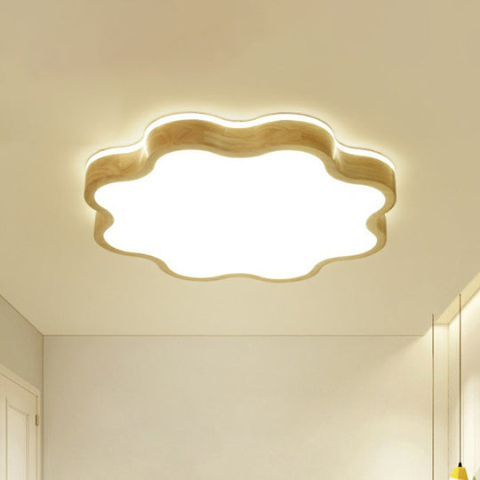 Wood Led Floral Flush Mount Ceiling Light For Bedroom