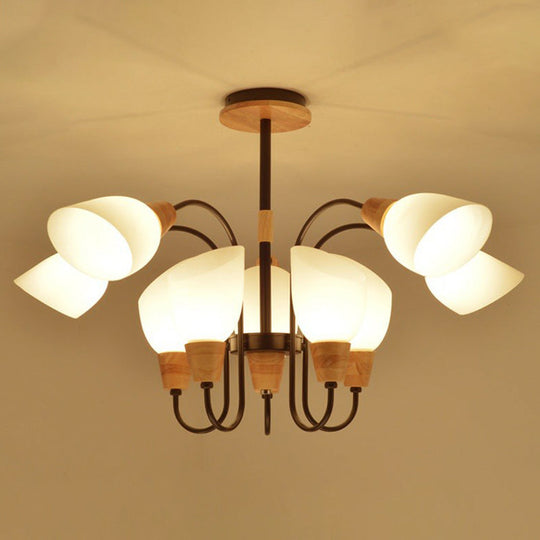 Nordic Style Tulip Chandelier with Cream Glass and Wooden Accent
