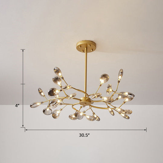Brass Postmodern Leaf Metal Chandelier Pendant Light - Led Hanging For Living Room 30 / Smoke Gray