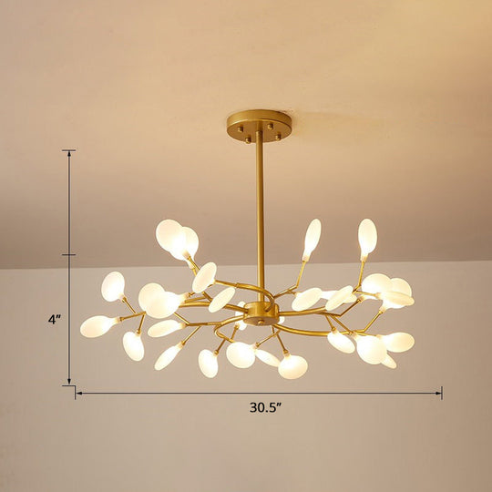 Brass Postmodern Leaf Metal Chandelier Pendant Light - Led Hanging For Living Room 30 / Cream