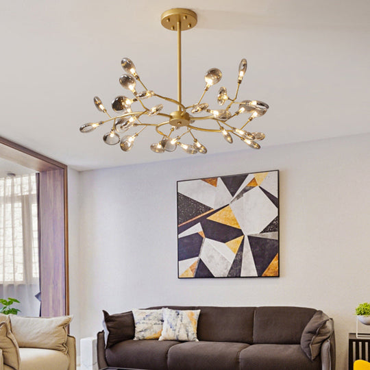 Brass Postmodern Leaf Metal Chandelier Pendant Light - Led Hanging For Living Room