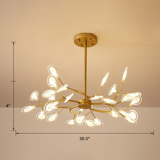 Brass Postmodern Leaf Metal Chandelier Pendant Light - Led Hanging For Living Room 30 / Clear