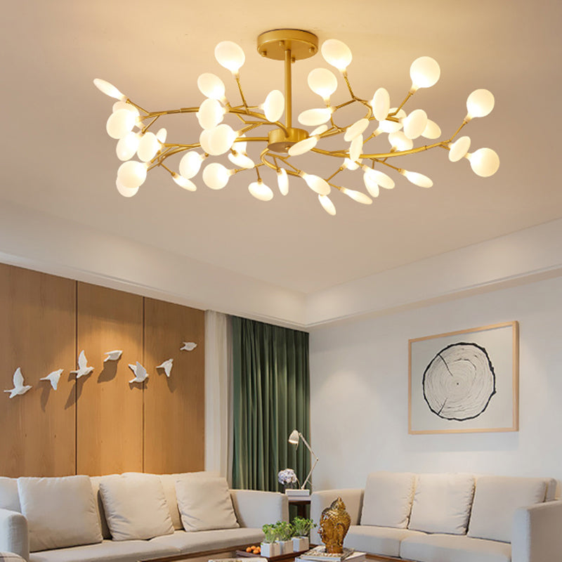 Brass Postmodern Leaf Metal Chandelier Pendant Light - Led Hanging For Living Room