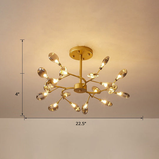 Brass Postmodern Leaf Metal Chandelier Pendant Light - Led Hanging For Living Room 18 / Smoke Gray
