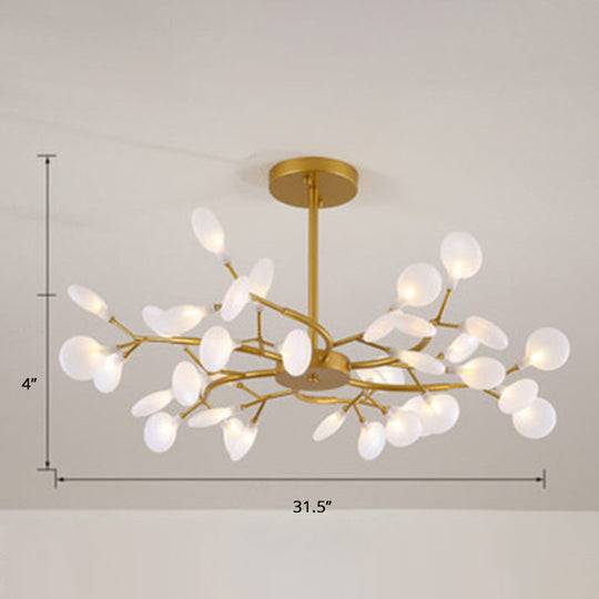 Brass Postmodern Leaf Metal Chandelier Pendant Light - Led Hanging For Living Room 36 / Cream