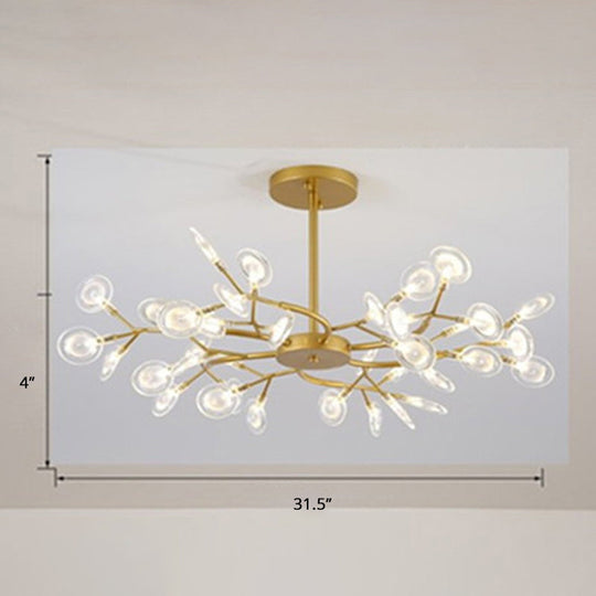 Brass Postmodern Leaf Metal Chandelier Pendant Light - Led Hanging For Living Room 36 / Clear