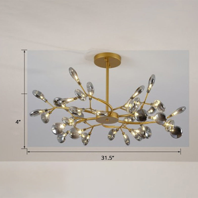 Brass Postmodern Leaf Metal Chandelier Pendant Light - Led Hanging For Living Room 36 / Smoke Gray