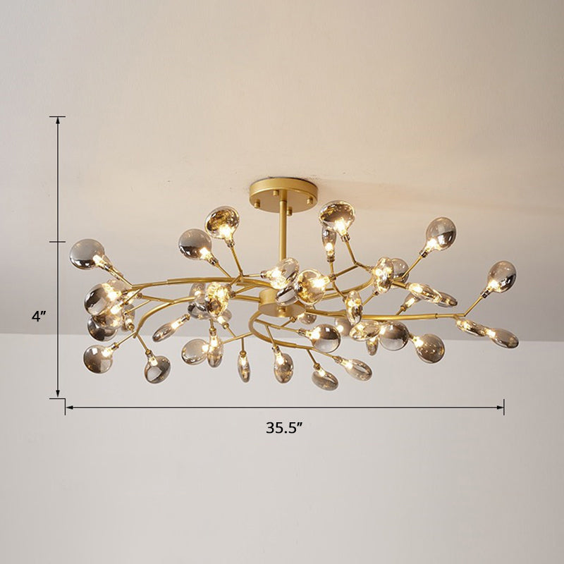 Brass Postmodern Leaf Metal Chandelier Pendant Light - Led Hanging For Living Room 45 / Smoke Gray