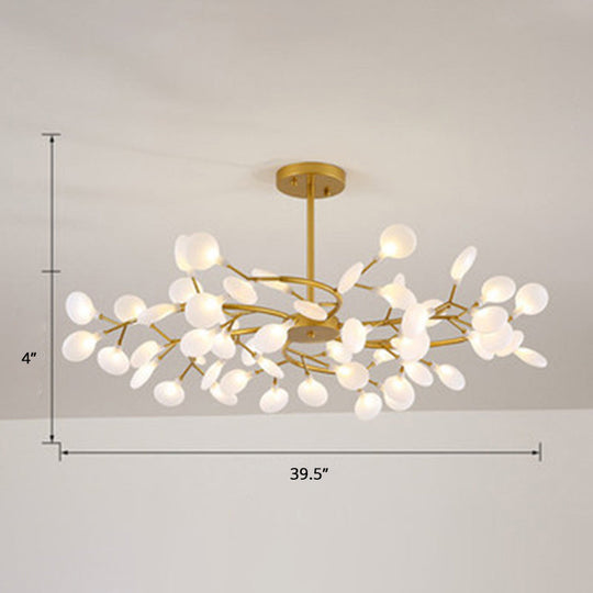 Brass Postmodern Leaf Metal Chandelier Pendant Light - Led Hanging For Living Room 54 / Cream