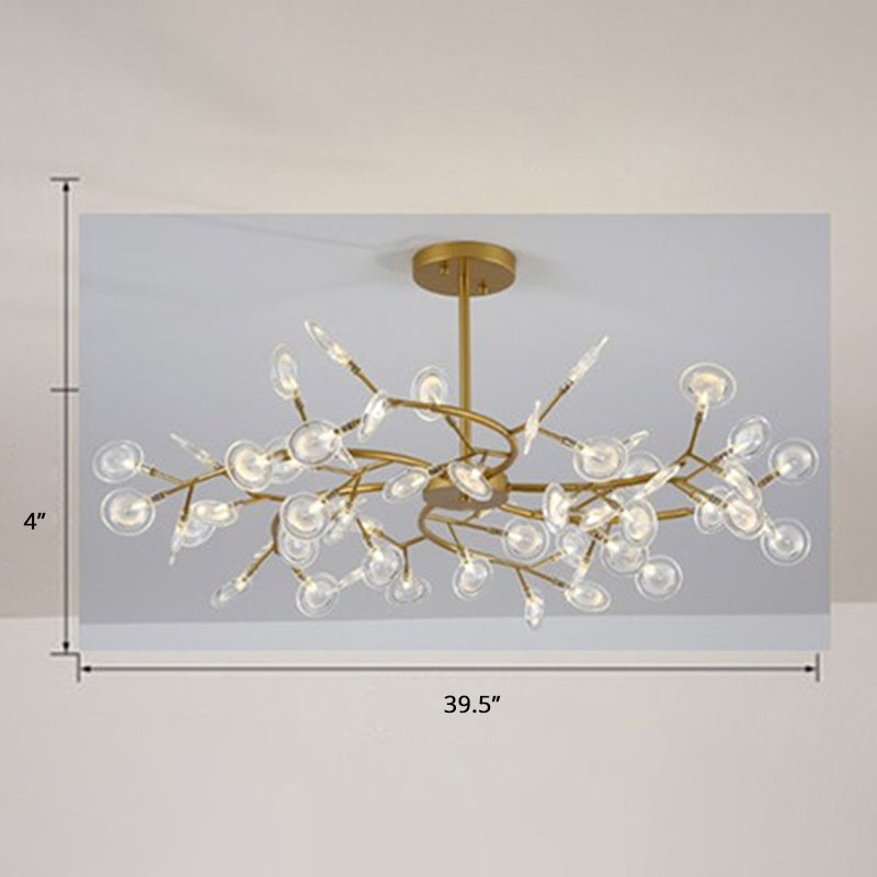 Brass Postmodern Leaf Metal Chandelier Pendant Light - Led Hanging For Living Room 54 / Clear