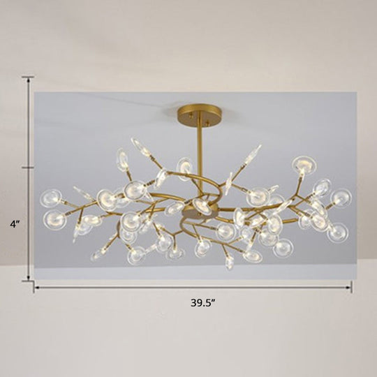 Brass Postmodern Leaf Metal Chandelier Pendant Light - Led Hanging For Living Room 54 / Clear