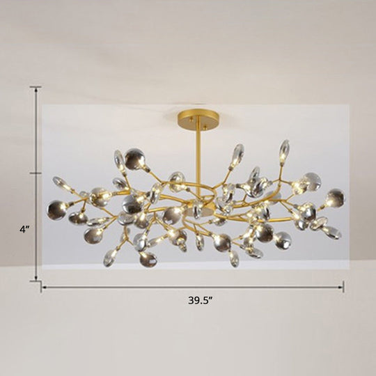 Brass Postmodern Leaf Metal Chandelier Pendant Light - Led Hanging For Living Room 54 / Smoke Gray