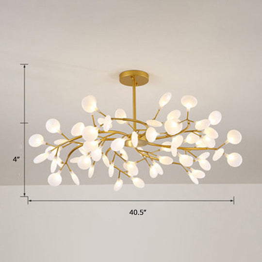 Brass Postmodern Leaf Metal Chandelier Pendant Light - Led Hanging For Living Room 63 / Cream