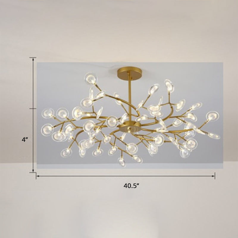 Brass Postmodern Leaf Metal Chandelier Pendant Light - Led Hanging For Living Room 63 / Clear