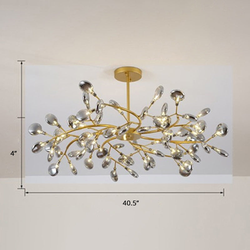 Brass Postmodern Leaf Metal Chandelier Pendant Light - Led Hanging For Living Room 63 / Smoke Gray
