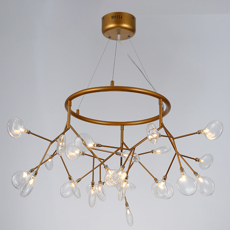 Twig Hanging Ceiling Chandelier With Glass Shade & Metal Ring - Modern Bedroom Light Fixture 27 /