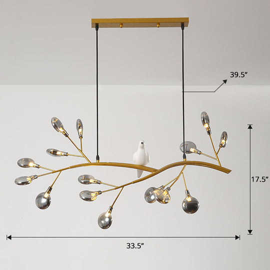 Postmodern Metal Island Light With Bird And 15-Head Hanging Lamp For Restaurants Gold / Smoke Grey