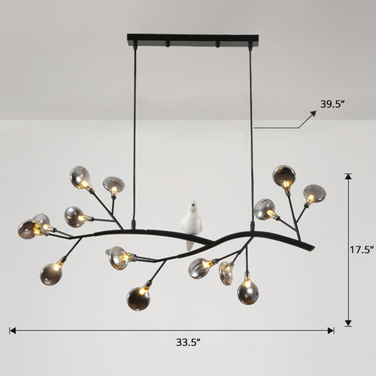 Postmodern Metal Island Light With Bird And 15-Head Hanging Lamp For Restaurants Black / Smoke Grey