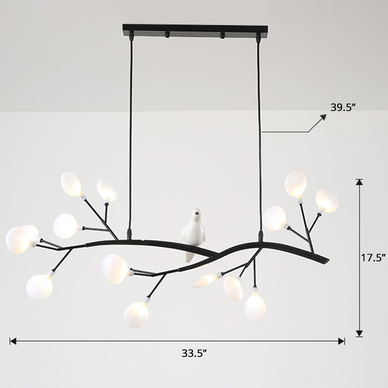 Postmodern Metal Island Light With Bird And 15-Head Hanging Lamp For Restaurants Black / Milk White