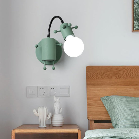 Flexible Giraffe Kids Bedside Wall Light: Metal Cartoon Reading Lamp With Bare Bulb Design