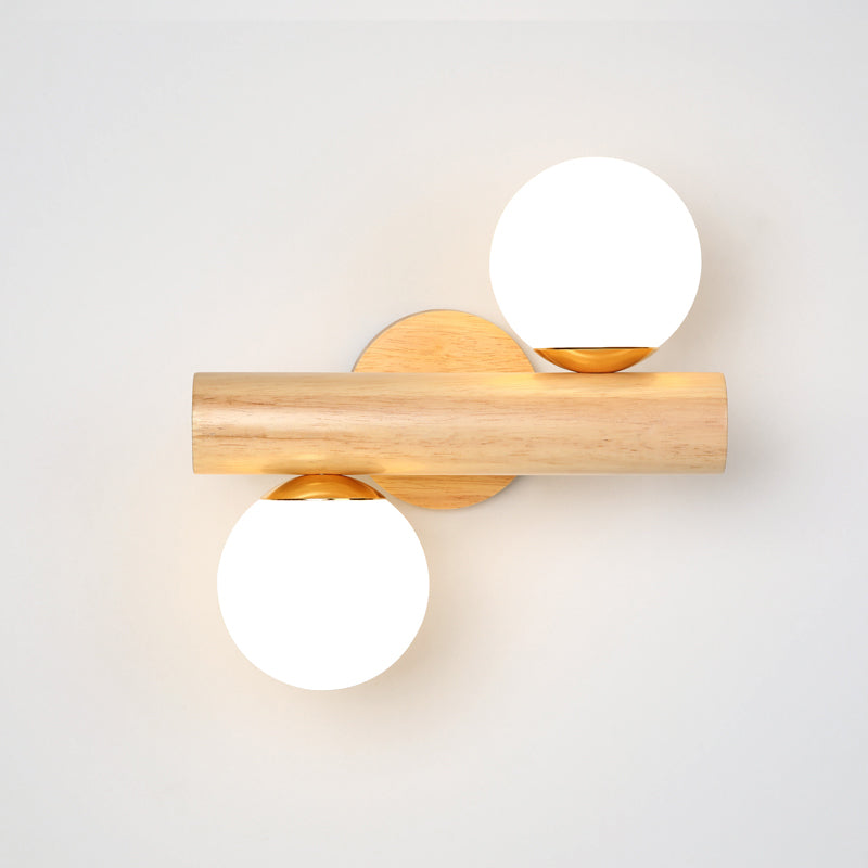Nordic White Glass Ball Rotating Wall Lamp With Wood Mount - Ideal For Bedroom Lighting