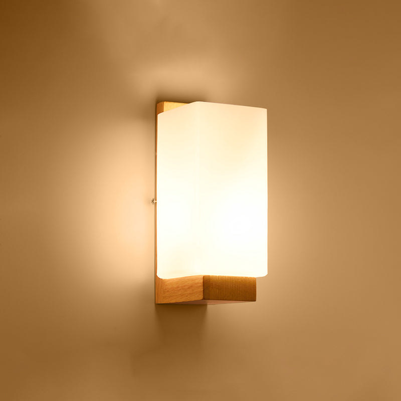 Minimalist Geometric Stairs Wall Sconce - Cream Glass Single Flush Light In Wood / No Switch