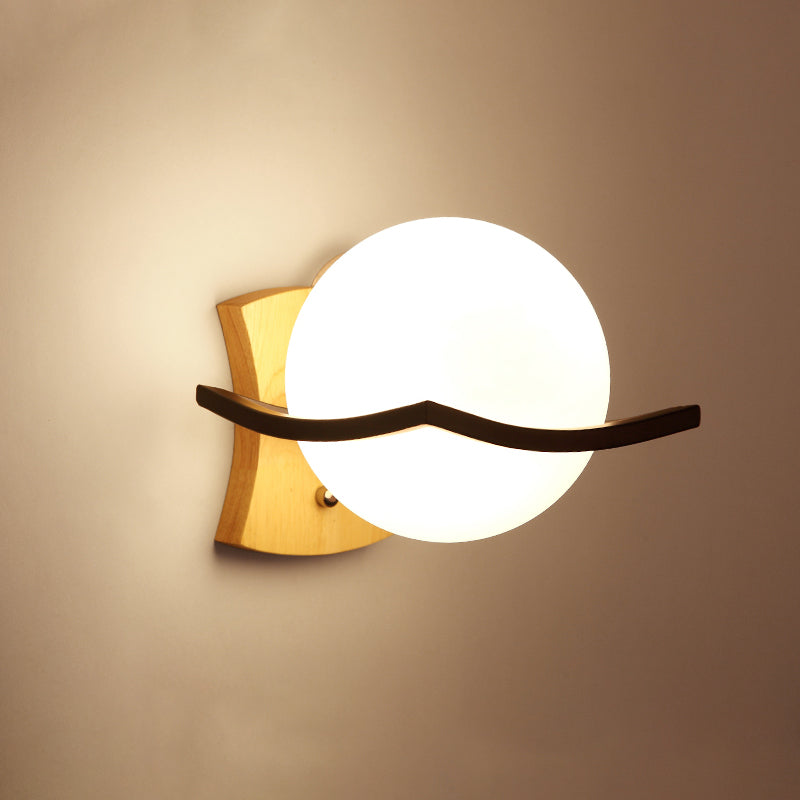 Minimalist Geometric Stairs Wall Sconce - Cream Glass Single Flush Light In Wood / Globe