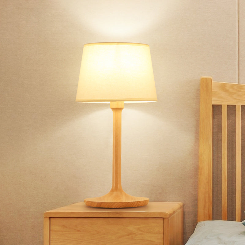 Simplicity Shaded Table Lamp: Fabric Shade 1-Light Night Light For Bedroom With Wooden Base Wood /