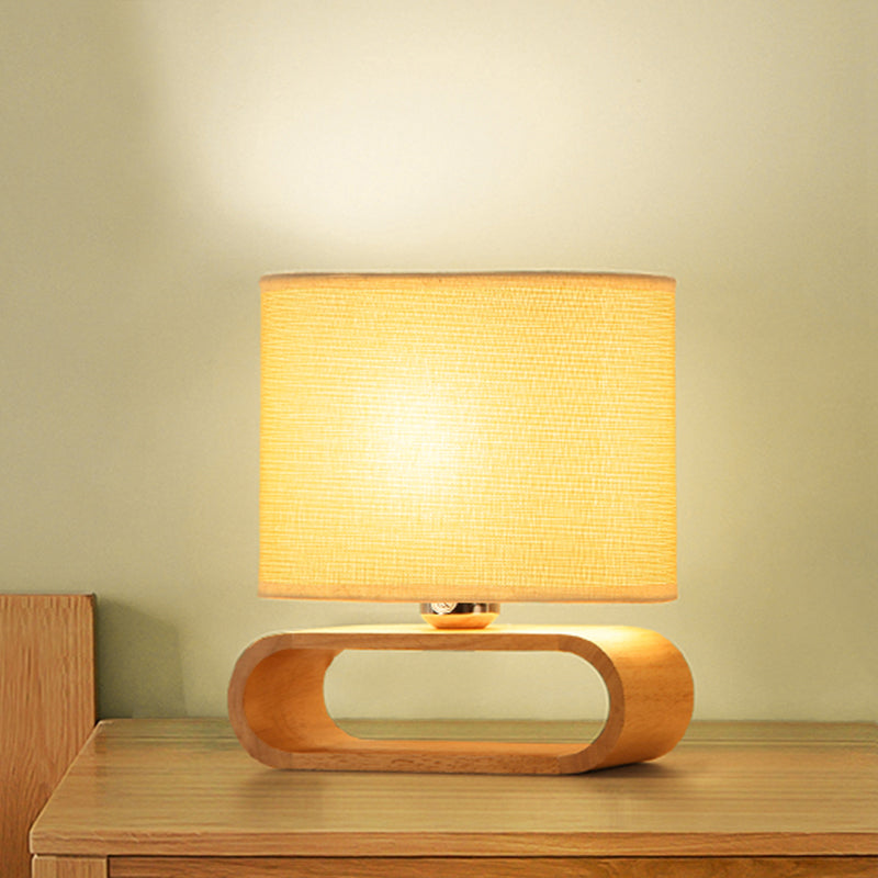 Simplicity Shaded Table Lamp: Fabric Shade 1-Light Night Light For Bedroom With Wooden Base